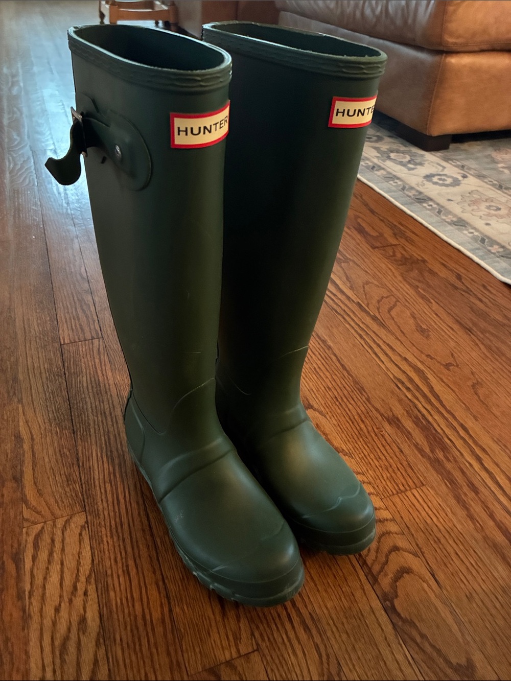 Hunter Kids Tall Olive Green Rain Boots with Side Buckle